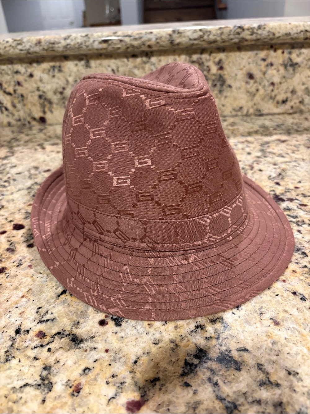 G Monogram Pattern Fedora Hat in Dusty Rose